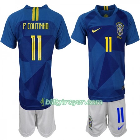 Billige Fotballdrakter Brasil P. Coutinho 11 Barn VM 2018 Bortedraktsett
